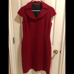 Tahari Dress. Size 6. Red. Excellent Condition. Button front, capped sleeves.